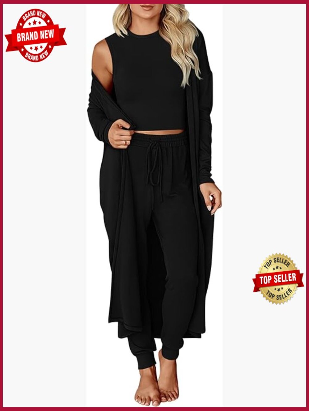 3-Piece Lounge Set: Tank, Joggers & Cardigan, Travel Outfit